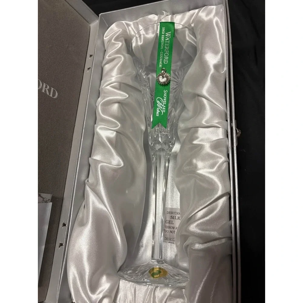 Waterford Snowflake Wishes Courage Crystal Champagne Flutes Pair Unused w/ Box
